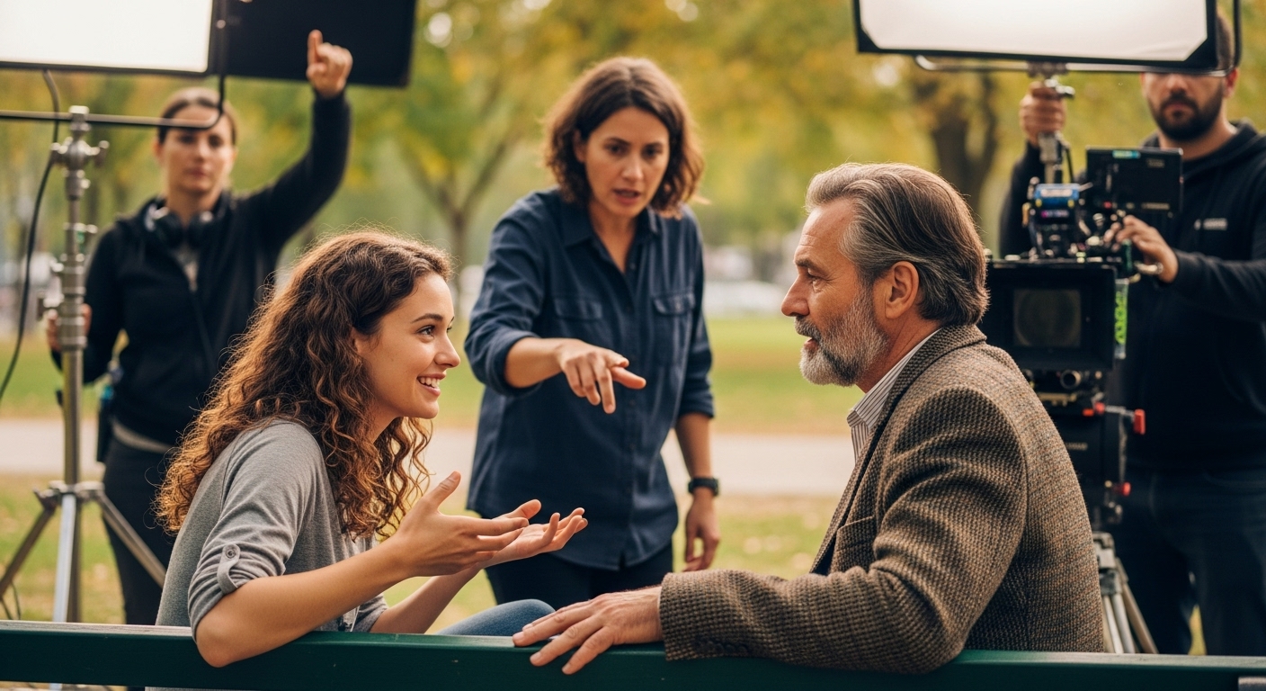 FILM ACTORS ON A SCENE IMPROVISING DIALOGUE