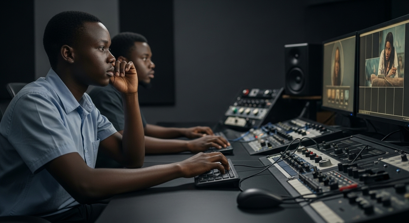 film editing students at imaff video editing studio 2