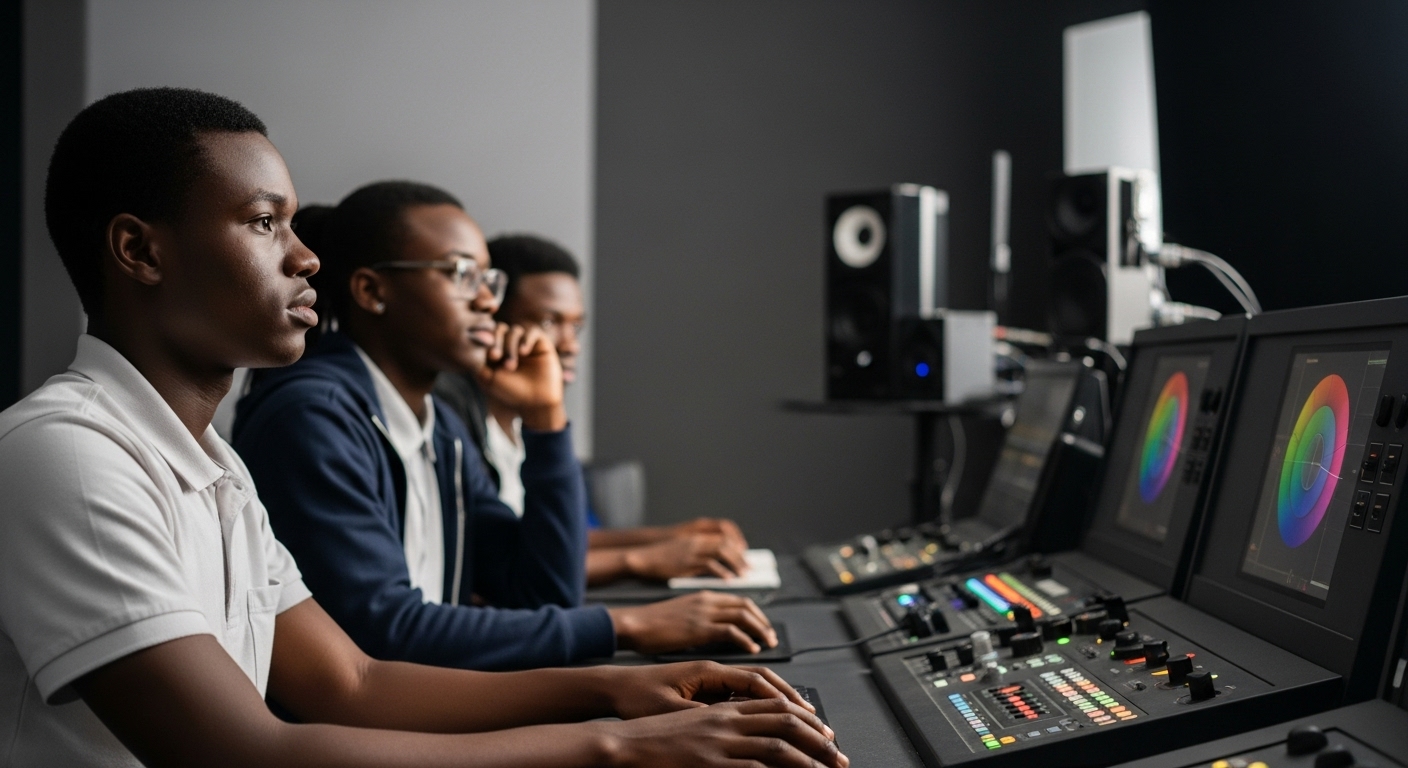 imaff uganda students mastering a film in the mastering studios