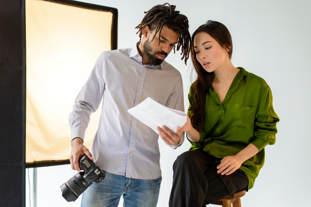 story teller telling a story to be produced into a movie