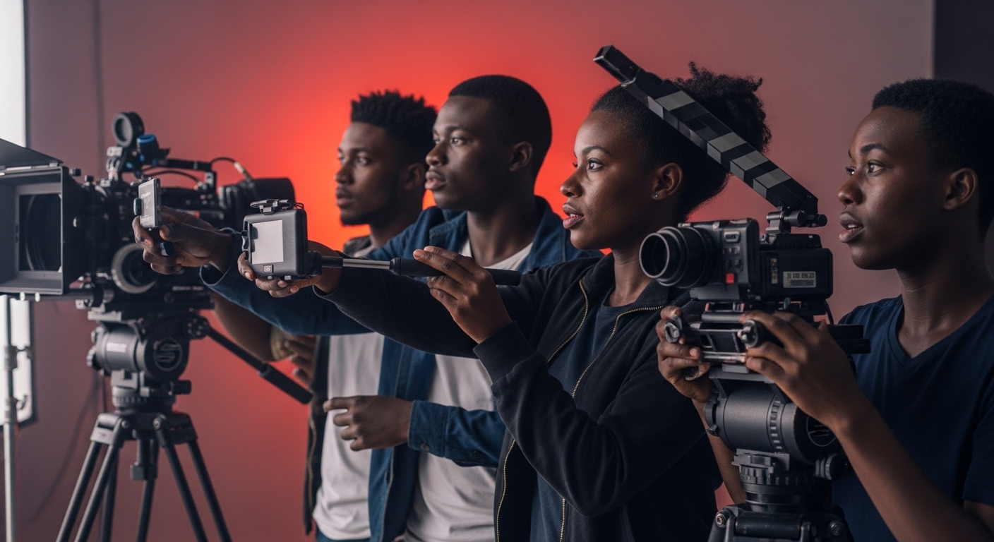 students directing a movie at imaff uganda
